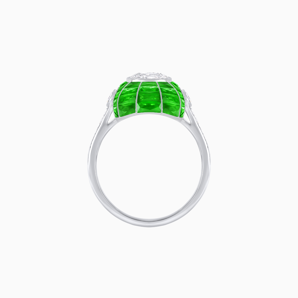 Art Deco Inspired Cushion-Cut Center and Calibré-Cut Gemstone Cocktail Ring