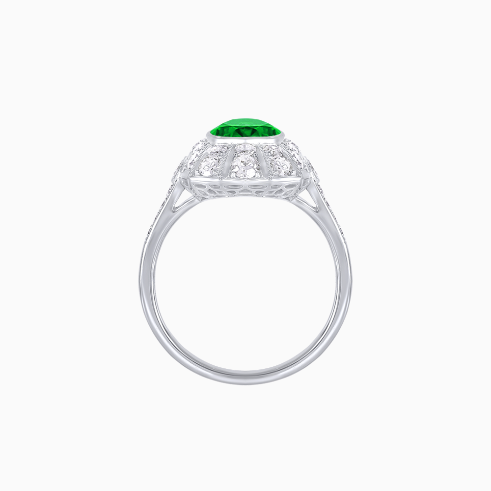 Art Deco Inspired Cushion Cut Sunburst Diamond Halo Ring
