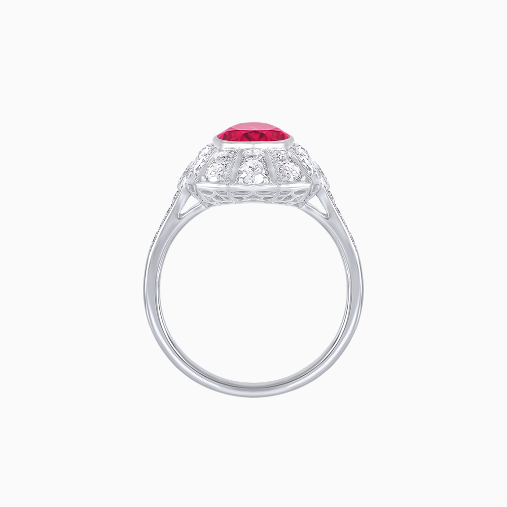 Art Deco Inspired Cushion Cut Sunburst Diamond Halo Ring