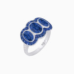 Load image into Gallery viewer, Art Deco Style Three-Stone Engagement Ring with Diamond and Gemstones