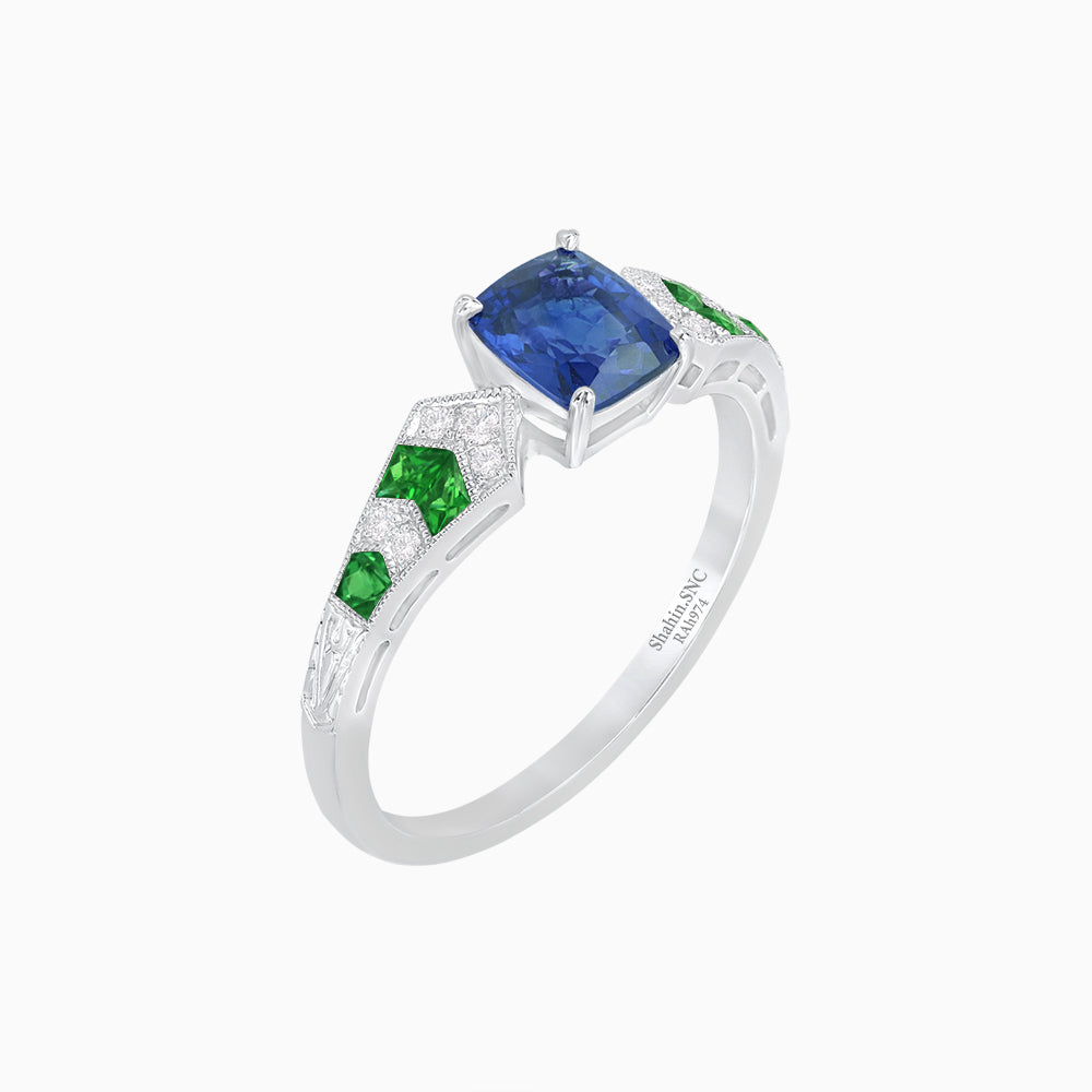 Cushion Shape Arrow Head Shank Ring with Gemstone