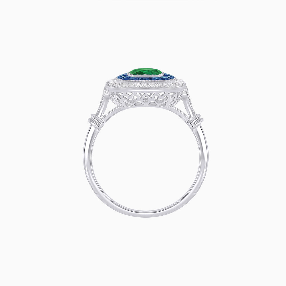 Art Deco Inspired Cushion Gemstone & Diamond Halo Ring