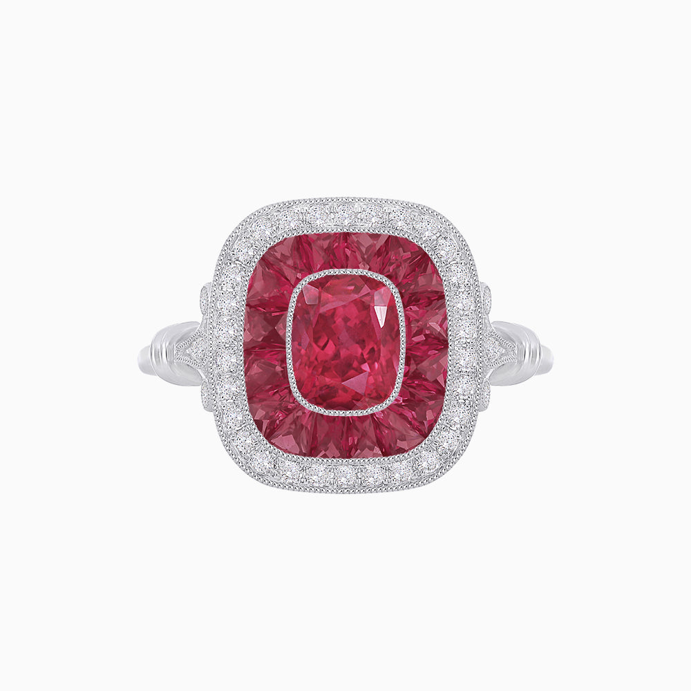 Art Deco Inspired Cushion Gemstone & Diamond Halo Ring