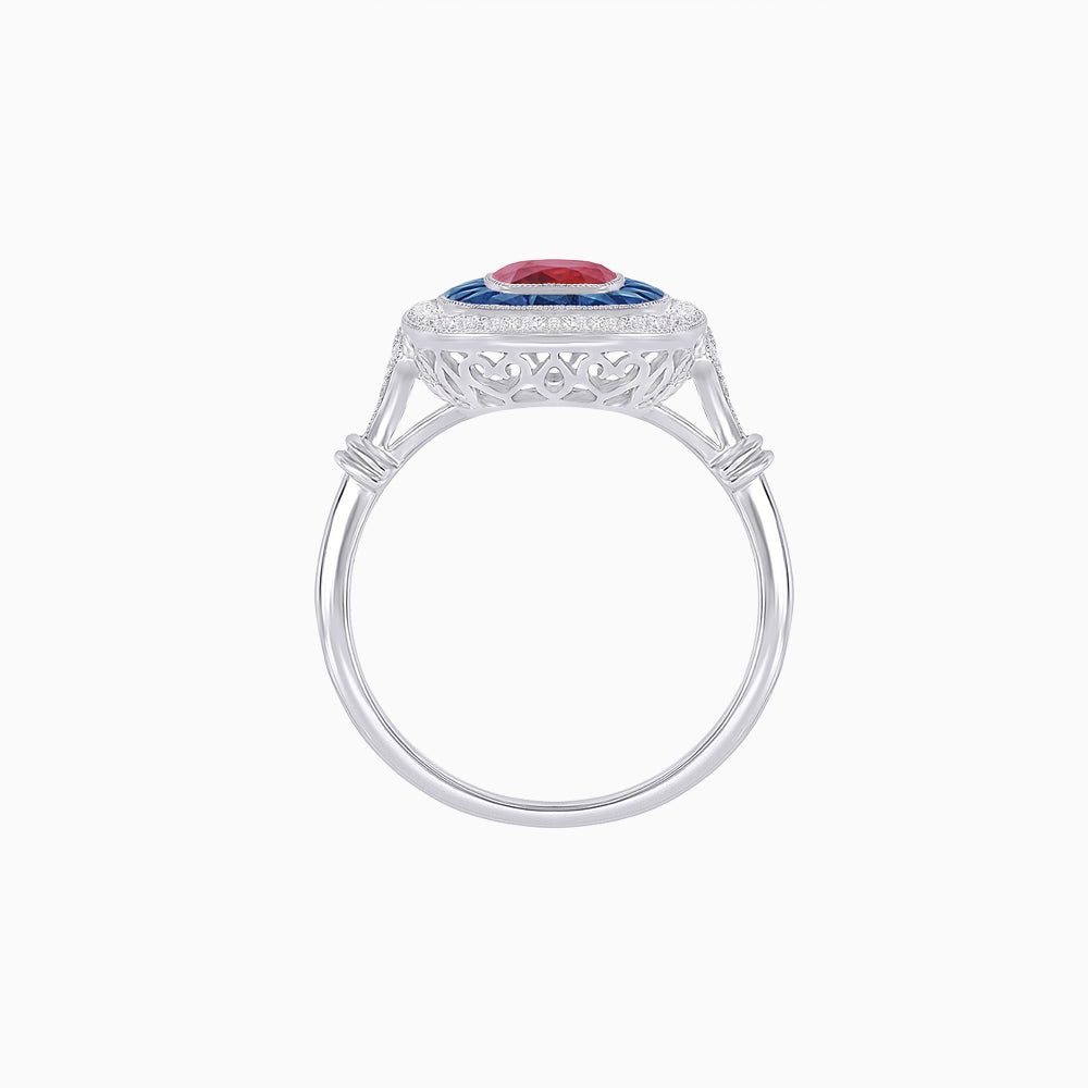 Art Deco Inspired Cushion Gemstone & Diamond Halo Ring