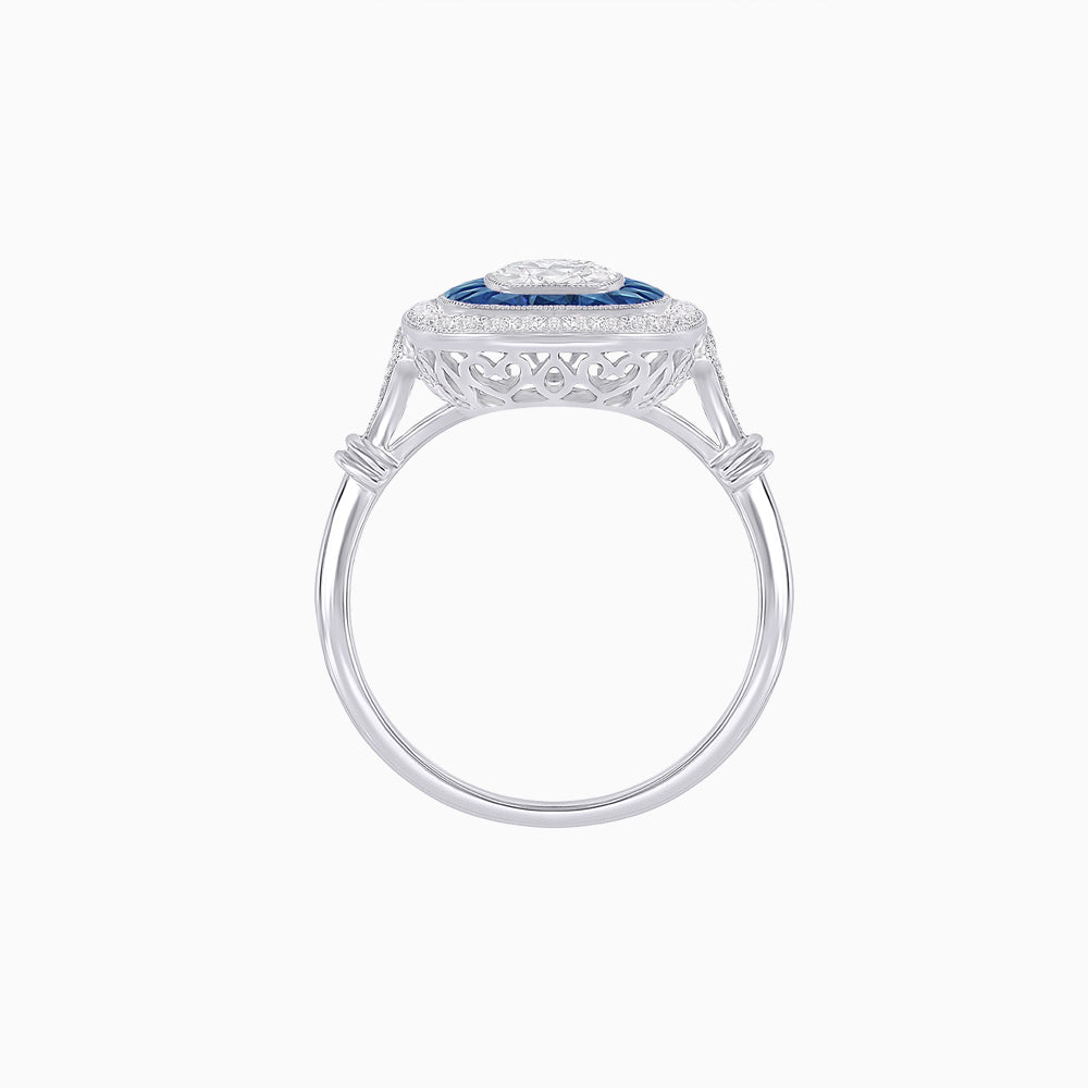Art Deco Inspired Cushion Gemstone & Diamond Halo Ring