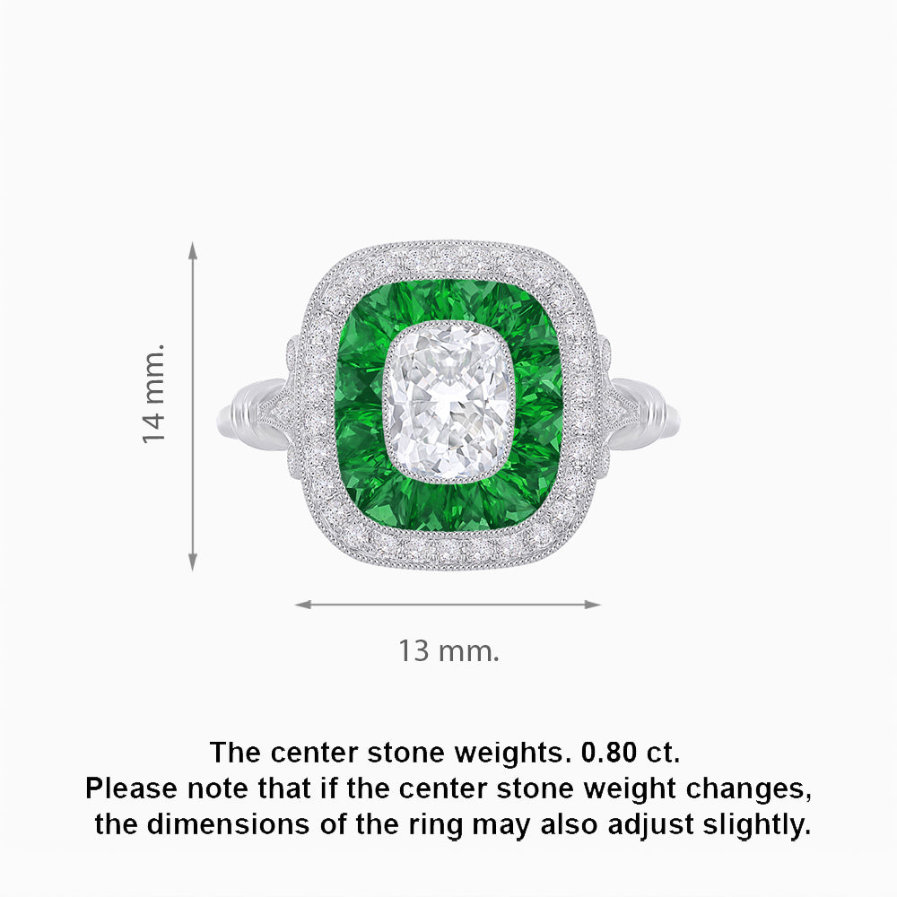 Art Deco Inspired Cushion Gemstone & Diamond Halo Ring