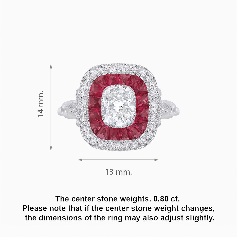 Art Deco Inspired Cushion Gemstone & Diamond Halo Ring