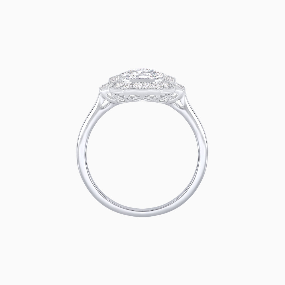 Art Deco-Inspired Cushion Halo Ring Mounting with Baguette and Round Diamonds  Custom Center Stone | Bold Symmetry | Hand-Applied Milgrain