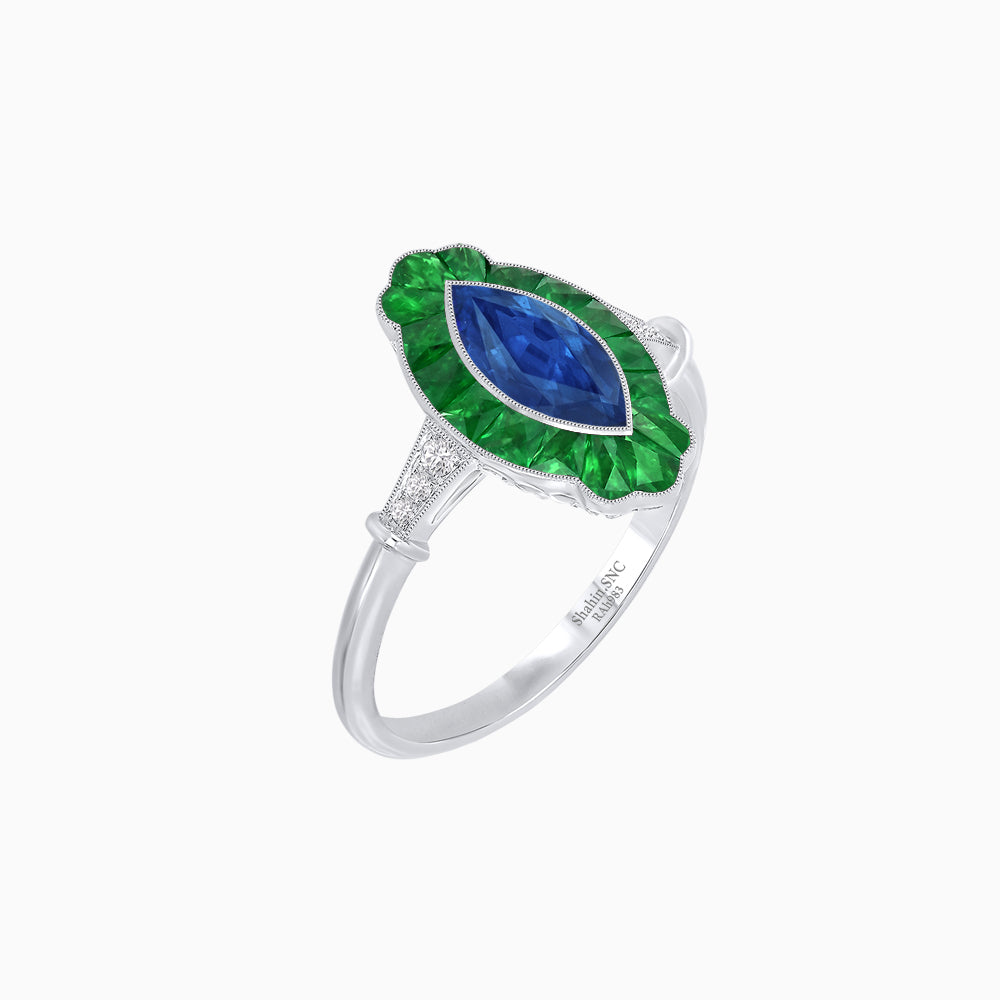 Art Deco Inspired Marquise shaped Gemstone Ring