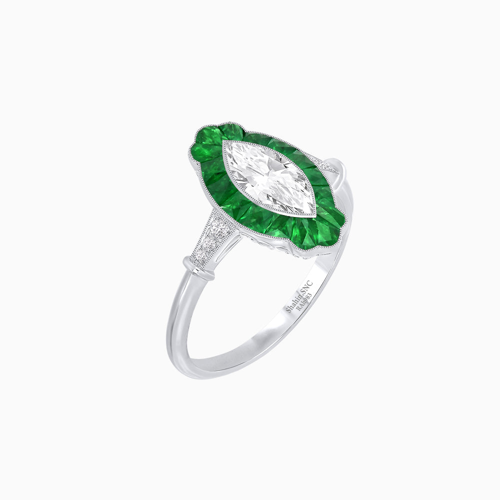 Art Deco Inspired Marquise shaped Ring
