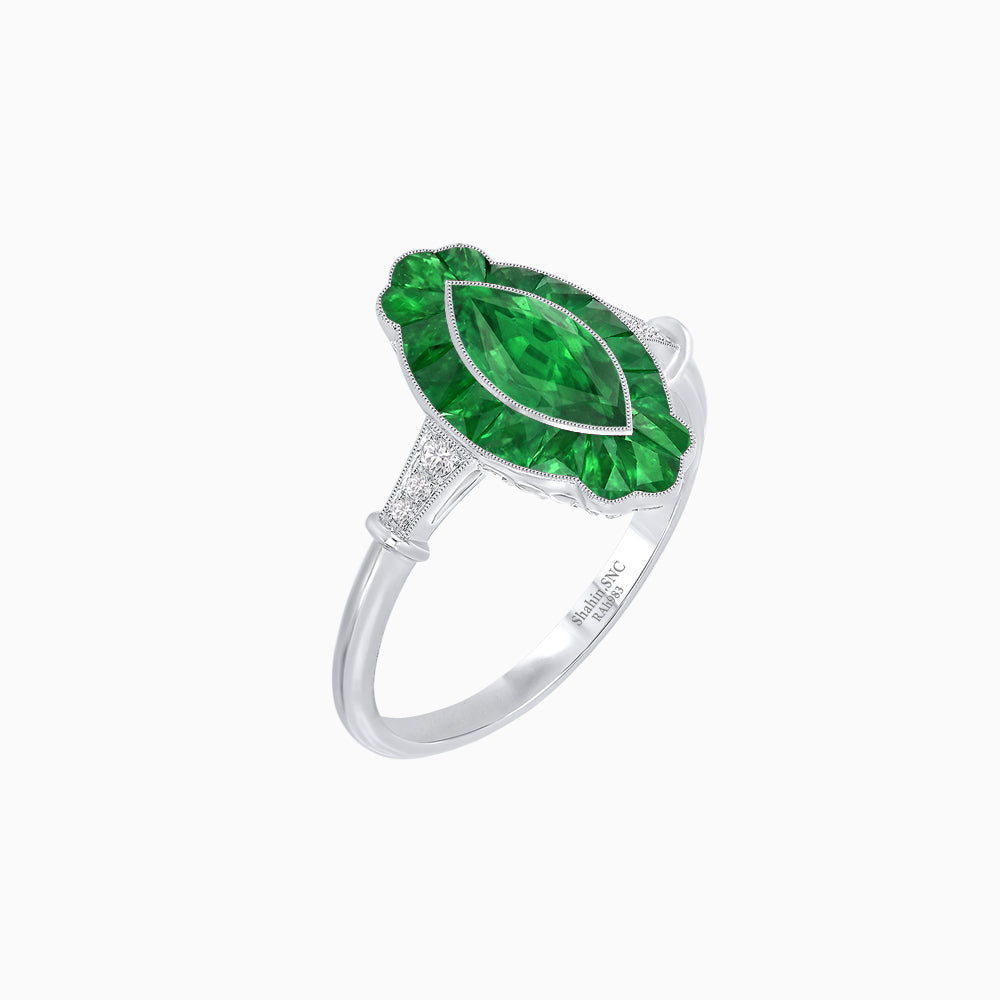 Art Deco Inspired Marquise shaped Gemstone Ring
