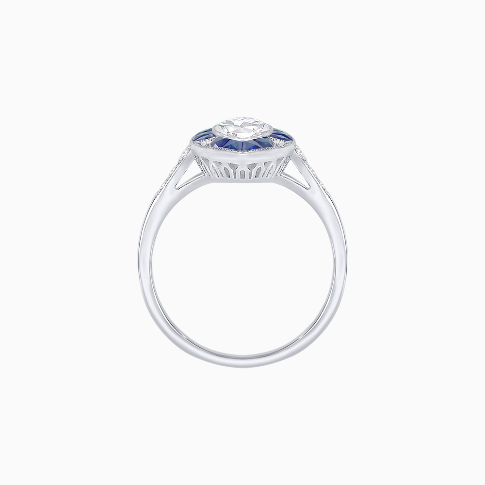 Art Deco Inspired Marquise Cut Calibré Gemstone Halo Ring