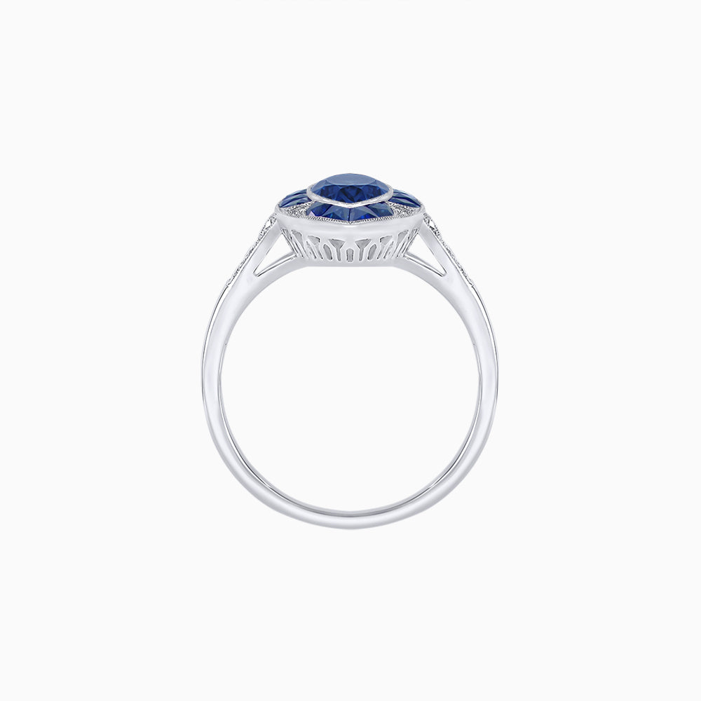 Art Deco Inspired Marquise Cut Calibré Gemstone Halo Ring