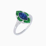 Load image into Gallery viewer, Art Deco Inspired Marquise Cut Calibré Gemstone Halo Ring