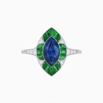 Load image into Gallery viewer, Art Deco Inspired Marquise Cut Calibré Gemstone Halo Ring
