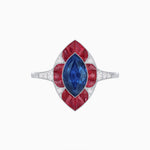 Load image into Gallery viewer, Art Deco Inspired Marquise Cut Calibré Gemstone Halo Ring