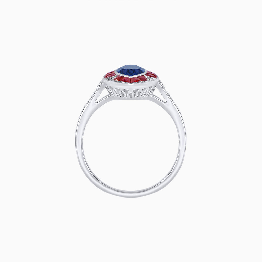 Art Deco Inspired Marquise Cut Calibré Gemstone Halo Ring