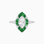Load image into Gallery viewer, Art Deco Inspired Marquise Cut Calibré Gemstone Halo Ring