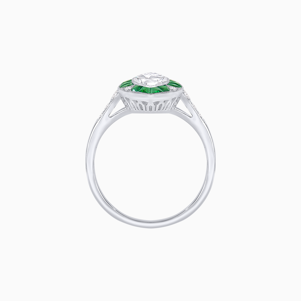 Art Deco Inspired Marquise Cut Calibré Gemstone Halo Ring