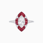 Load image into Gallery viewer, Art Deco Inspired Marquise Cut Calibré Gemstone Halo Ring