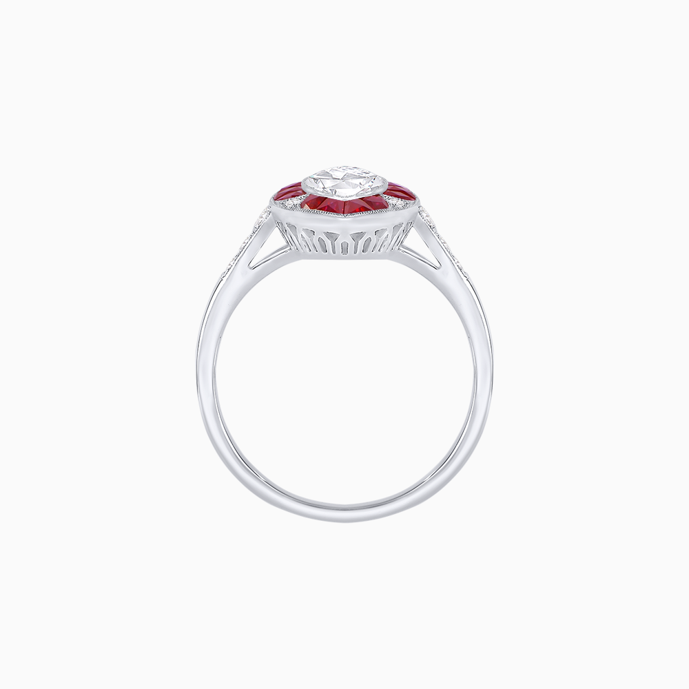 Art Deco Inspired Marquise Cut Calibré Gemstone Halo Ring