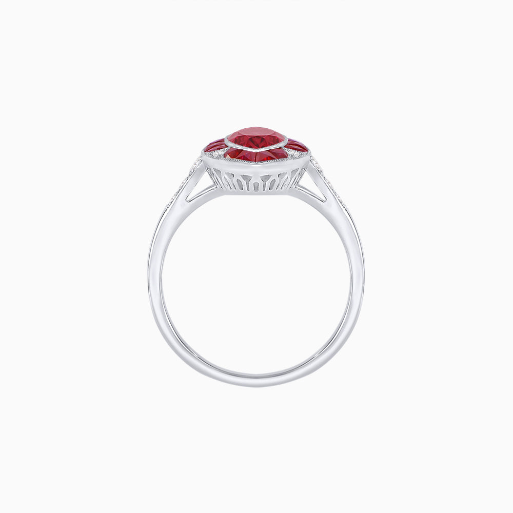 Art Deco Inspired Marquise Cut Calibré Gemstone Halo Ring