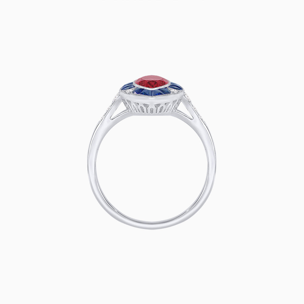 Art Deco Inspired Marquise Cut Calibré Gemstone Halo Ring
