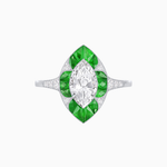 Load image into Gallery viewer, Art Deco Inspired Marquise Cut Calibré Gemstone Halo Ring
