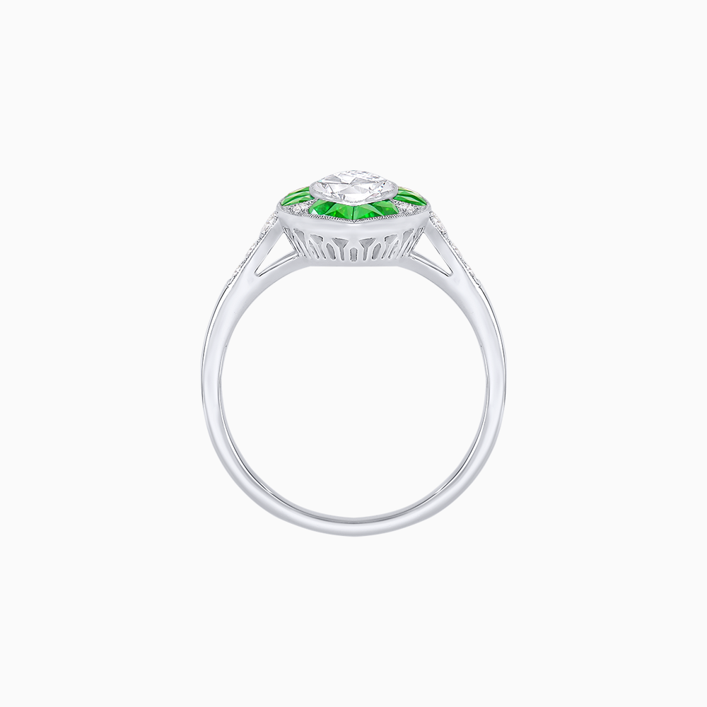 Art Deco Inspired Marquise Cut Calibré Gemstone Halo Ring