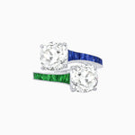 Load image into Gallery viewer, Bypass Toi et Moi Ring with Cushion Cut Gemstones and French-Cut Accents