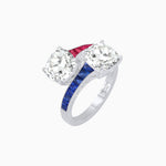 Load image into Gallery viewer, Bypass Toi et Moi Ring with Cushion Cut Gemstones and French-Cut Accents