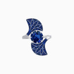 Load image into Gallery viewer, Art Deco Style Fan Motif Ring with Round Center Stone and Calibre-Cut Gemstone Accents