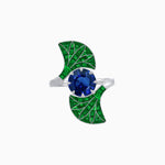 Load image into Gallery viewer, Art Deco Style Fan Motif Ring with Round Center Stone and Calibre-Cut Gemstone Accents