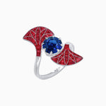 Load image into Gallery viewer, Art Deco Style Fan Motif Ring with Round Center Stone and Calibre-Cut Gemstone Accents