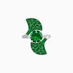 Load image into Gallery viewer, Art Deco Style Fan Motif Ring with Round Center Stone and Calibre-Cut Gemstone Accents