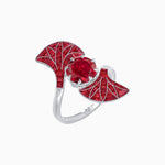 Load image into Gallery viewer, Art Deco Style Fan Motif Ring with Round Center Stone and Calibre-Cut Gemstone Accents