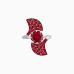 Load image into Gallery viewer, Art Deco Style Fan Motif Ring with Round Center Stone and Calibre-Cut Gemstone Accents