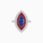 Load image into Gallery viewer, Vintage Style Marquise Ring with French-Cut Gemstone Halo and Scalloped Diamond Border