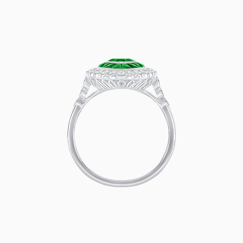 Vintage Style Marquise Ring with French-Cut Gemstone Halo and Scalloped Diamond Border