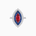 Load image into Gallery viewer, Vintage Style Marquise Ring with French-Cut Gemstone Halo and Scalloped Diamond Border