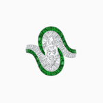 Load image into Gallery viewer, Art Deco Style Marquise Cut Wave Ring Mounting with Baguette Diamonds and Calibre-Cut Gemstones