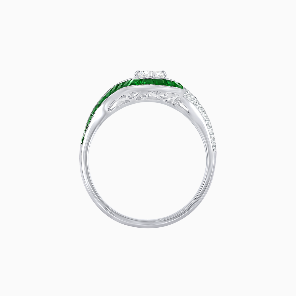 Art Deco Style Marquise Cut Wave Ring Mounting with Baguette Diamonds and Calibre-Cut Gemstones