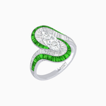 Load image into Gallery viewer, Art Deco Style Marquise Cut Wave Ring Mounting with Baguette Diamonds and Calibre-Cut Gemstones