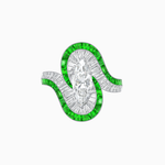 Load image into Gallery viewer, Art Deco Style Marquise Cut Wave Ring Mounting with Baguette Diamonds and Calibre-Cut Gemstones