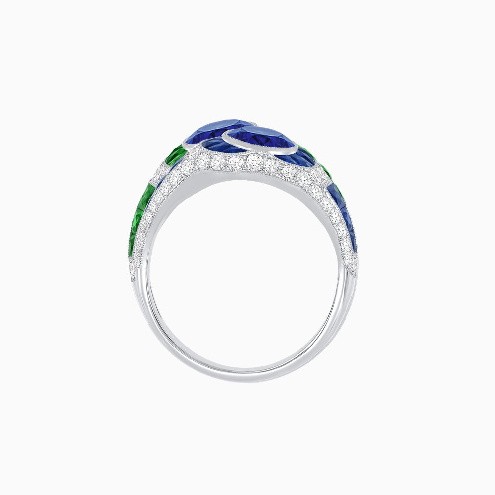 Art Deco Style Two-Ring Set with Round Center Stones and French-Cut Gemstone Accents