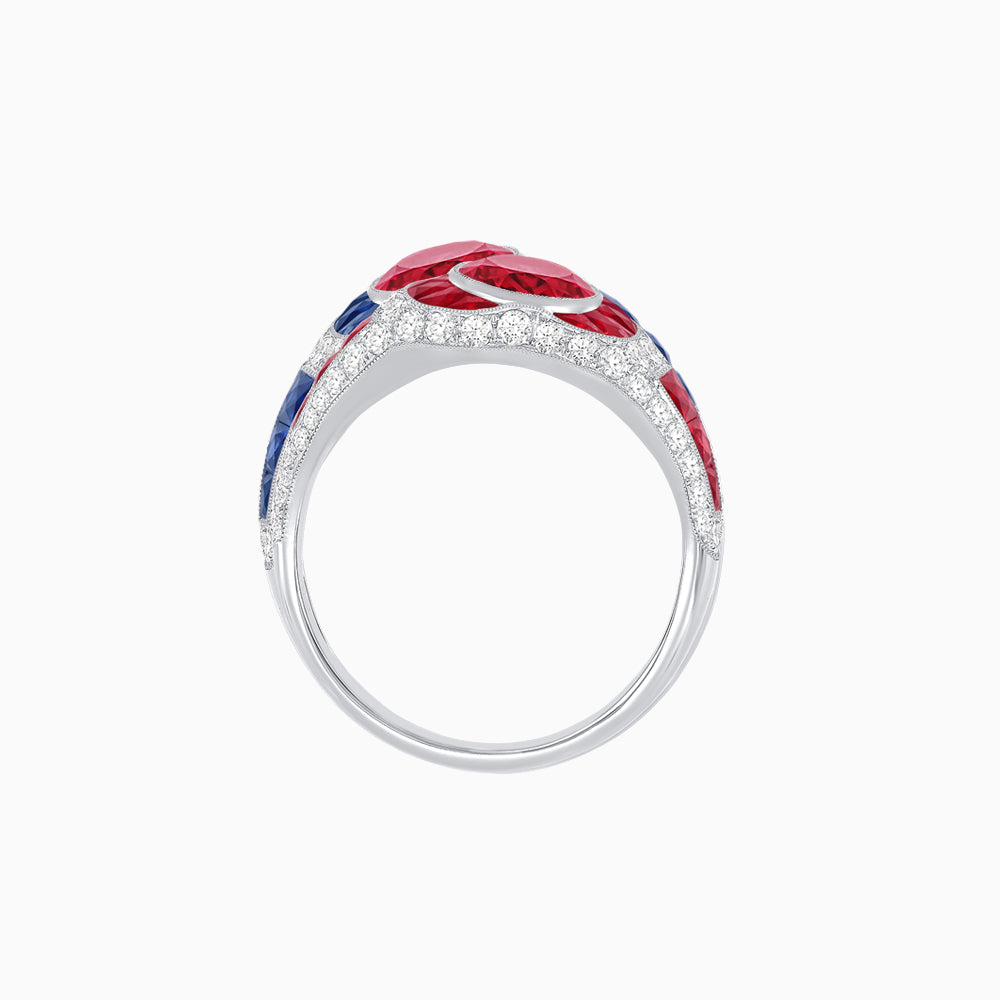 Art Deco Style Two-Ring Set with Round Center Stones and French-Cut Gemstone Accents