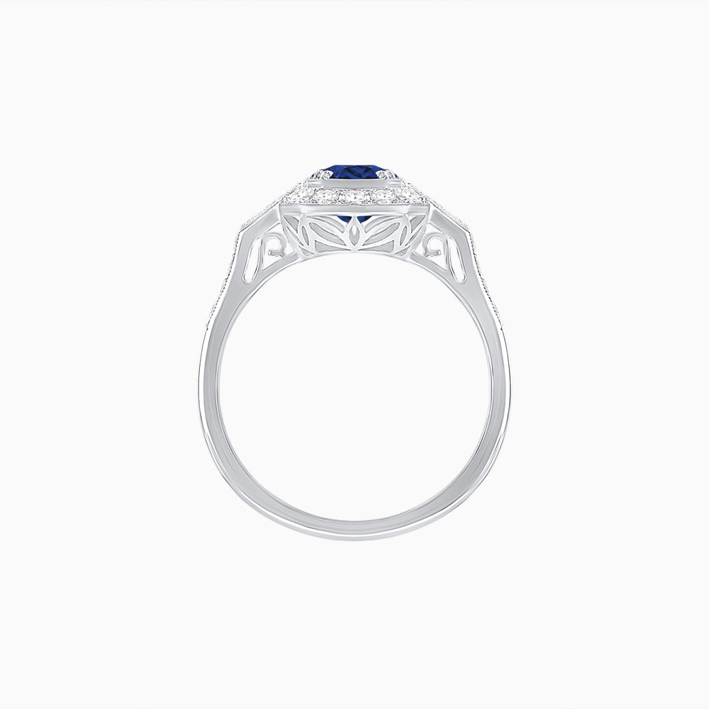 Art Deco Oval Cut Gemstone Ring with Diamond Halo and Baguette Accents