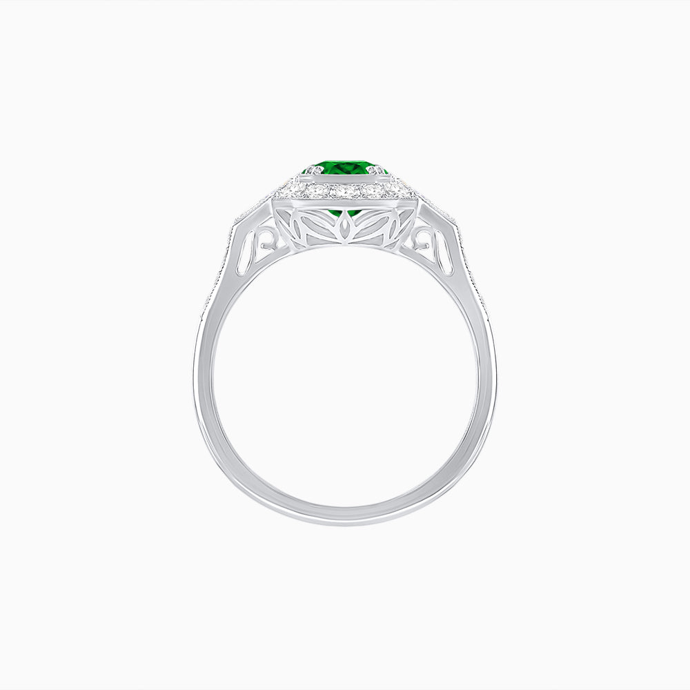 Art Deco Oval Cut Gemstone Ring with Diamond Halo and Baguette Accents