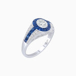 Load image into Gallery viewer, Art Deco Inspired Oval Cut Ring with Calibré Gemstone Halo and Diamond Accents