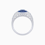 Load image into Gallery viewer, Art Deco Inspired Oval Cut Ring with Calibré Gemstone Halo and Diamond Accents